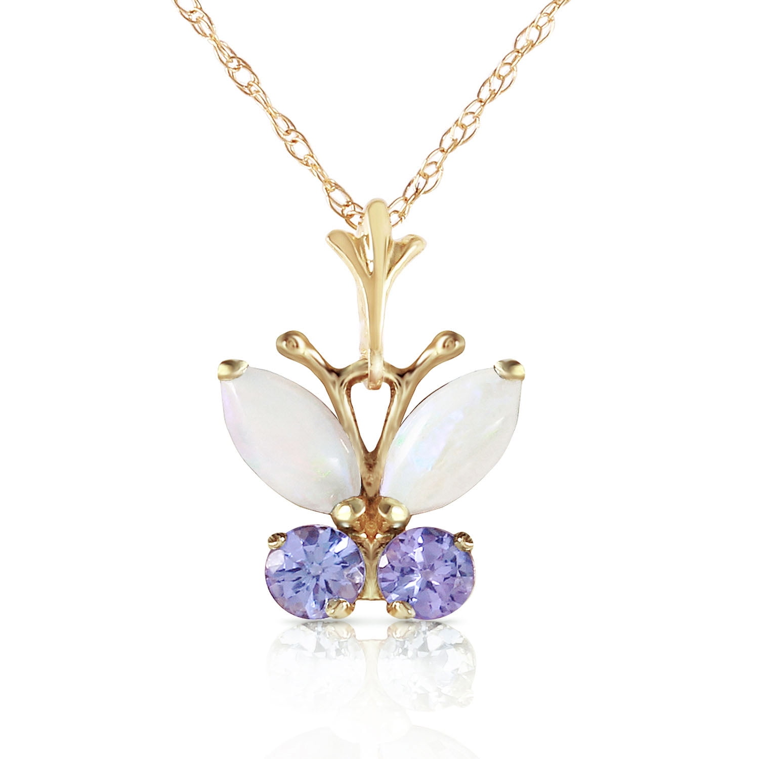 Galaxy Gold 14K Solid Gold Natural Opal Butterfly Pendant Necklace for Women - Yellow Gold Fine Jewelry