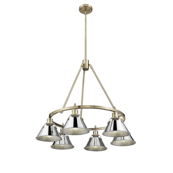 Orwell 6-Light Chandelier in Aged Brass with Chrome