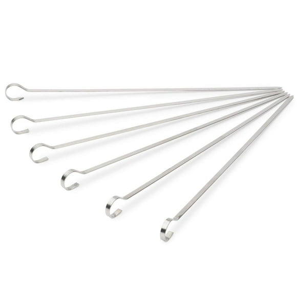 SHISH KABOB SKEWERS Stainless Steel - Set of 6 Flat, Wide, 14.5" Barbecue (BBQ Accessories) Metal with Ring-Tip Handle - Cooks Quicker and More Evenly By Infusing Heat Into the Center of the Food