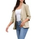thumbnail image 4 of Blazer de oficina INSPIRE CHIC para mujer con cuello chal, mangas 3/4 arrugadas, blazer de traje elegante, talla S, color caqui, 4 of 6