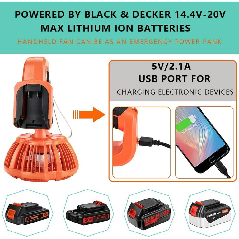 Cordless Fan With Remote For Black Decker 20V Li Ion Battery Portable Handheld Fan With 3 Speeds 3 Mode Adjustable Led Light Usb A Charging Port For Outdoor Camping Walmart