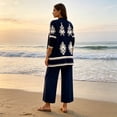 thumbnail image 3 of Textilo Women's 3 Pieces Pant Suits Elegant Loose 3/4 Sleeve Floral Cardigan Sleeveless Tank Tops Wide Leg Pants Suits Spring 2026 Casual Outfits,Royal Blue M, 3 of 5