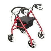 QHTT Iron Walker with Wheels & PU Leather Soft Cushion Adjustable Height for Elderly Red