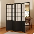 thumbnail image 2 of Room Divider, 66.9Inch Tall Japanese Shoji Style Folding Wood Screen with Double Hinges for Home Office Bedroom Hotel Decoration (4Panels, Black), 2 of 7