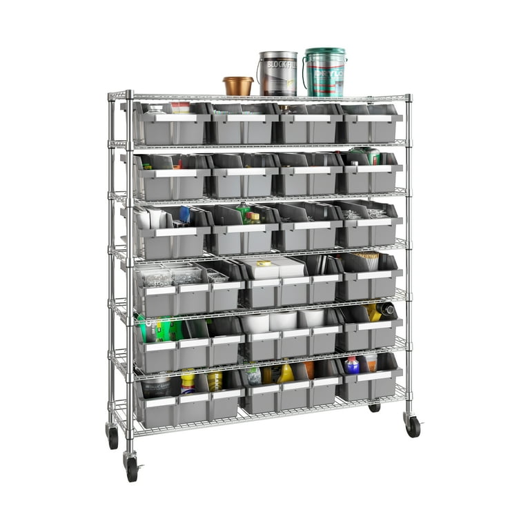 Seville Classics 7-Tier 21-Bin Rack with Wheels, 48