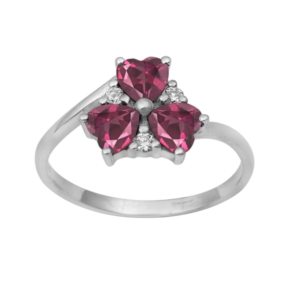 Three Stone 4 MM Red CZ 925 Sterling Silver Valentines Day Gifts Women Heart Ring