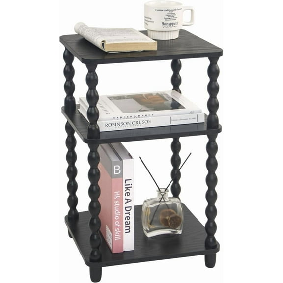YIJ2 Side Table, Small End Table with Storage Shelf, Vintage Nightstand Bedside Table for Living Room, Bedroom, Office and Small Spaces (Black)