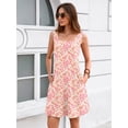 thumbnail image 6 of Women's Summer Square Neck Sleeveless Dress with Pockets, Pink Clustered Blooms Casual A-Line Mini Sundress, Beach Vacation Tank Dress, Size S, 6 of 7