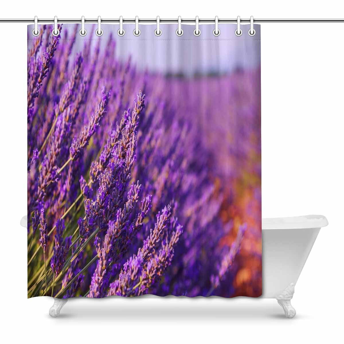 Purple Lavender Fields Shower Curtain Waterproof Fabric Bathroom Accessory Sets