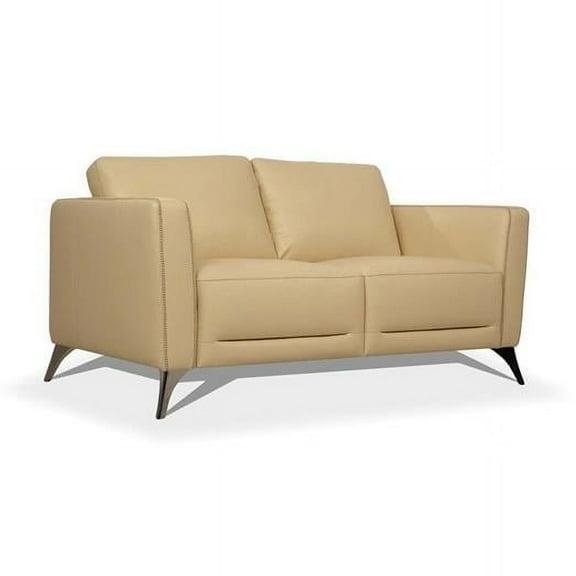 HomeRoots 59" Cream Leather And Black Love Seat