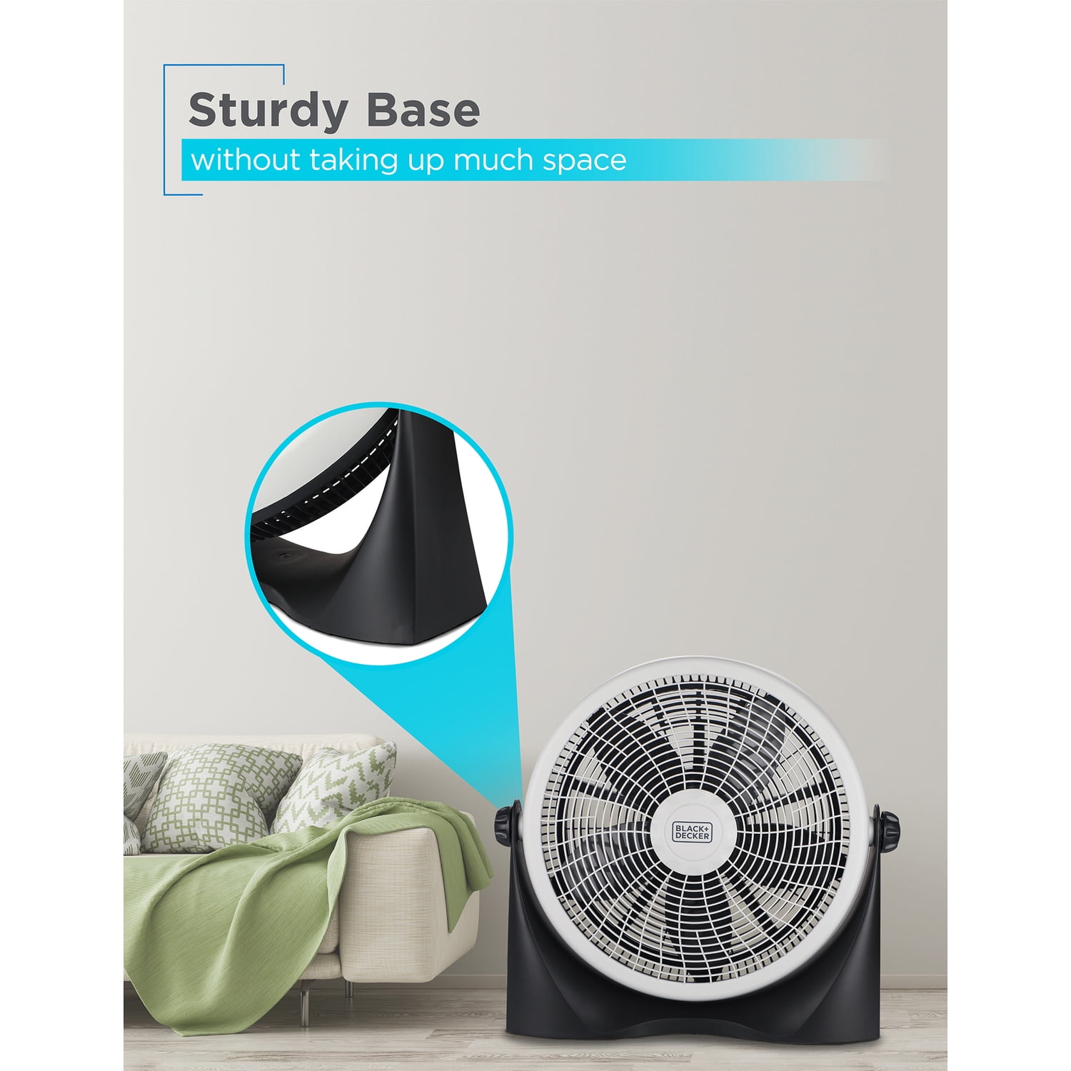 BLACK+DECKER BFF16B 16-In. 3-Speed Portable Floor Fan with Adjustable Tilt, Black