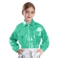 thumbnail image 2 of Hansber Kids Shiny Metallic Bomber Jacket for Boys Girls Long Sleeve Zip Up Motorcycle Baseball Coats Light Green 8, 2 of 5
