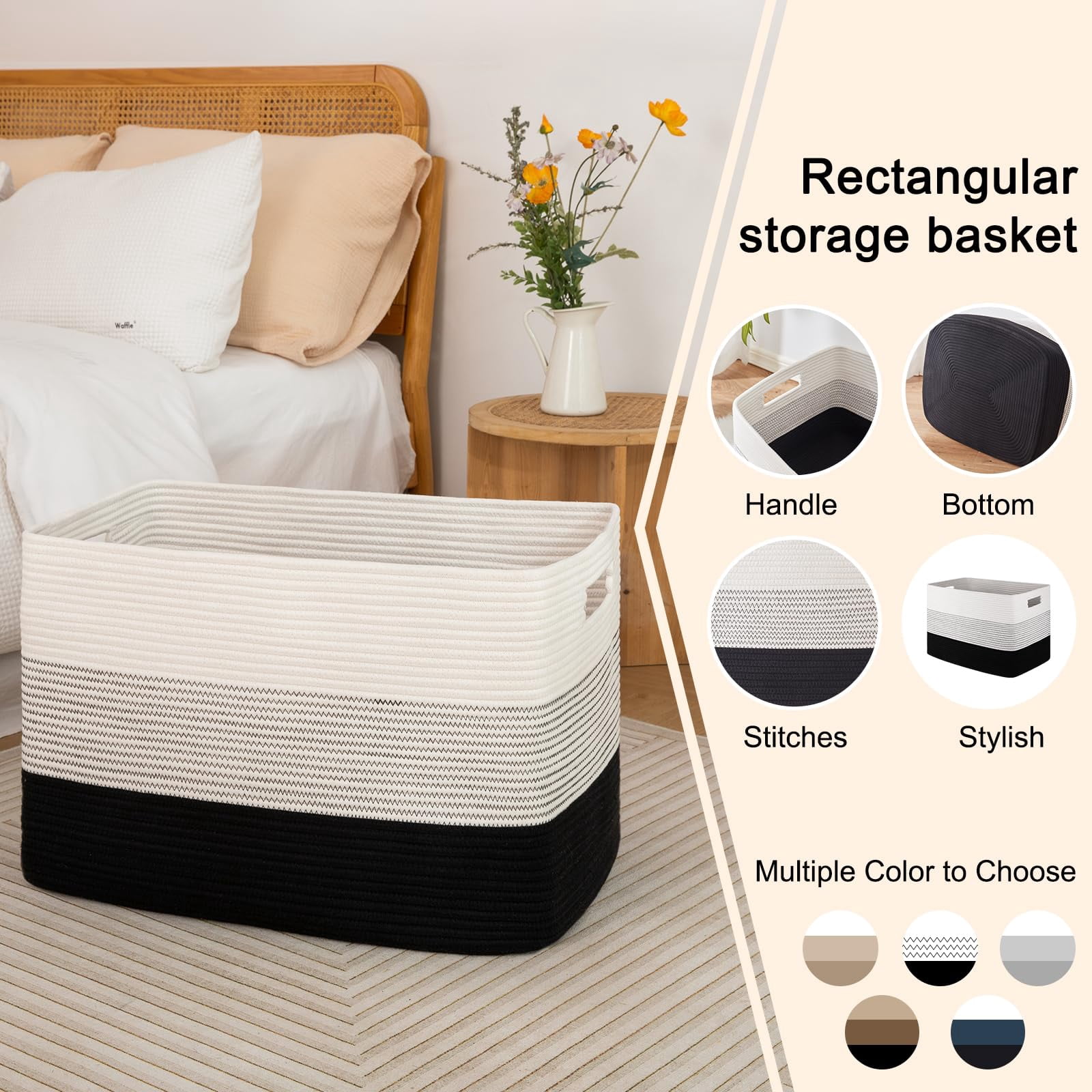 75L Large Blanket Basket（25"x16"）,Large Blanket Basket for Organizing, Dog Toy Bin,baby laundry basket,Cotton Rope Blanket Basket for Living Room, Laundry, Nursery, Pillows,Gradient Black