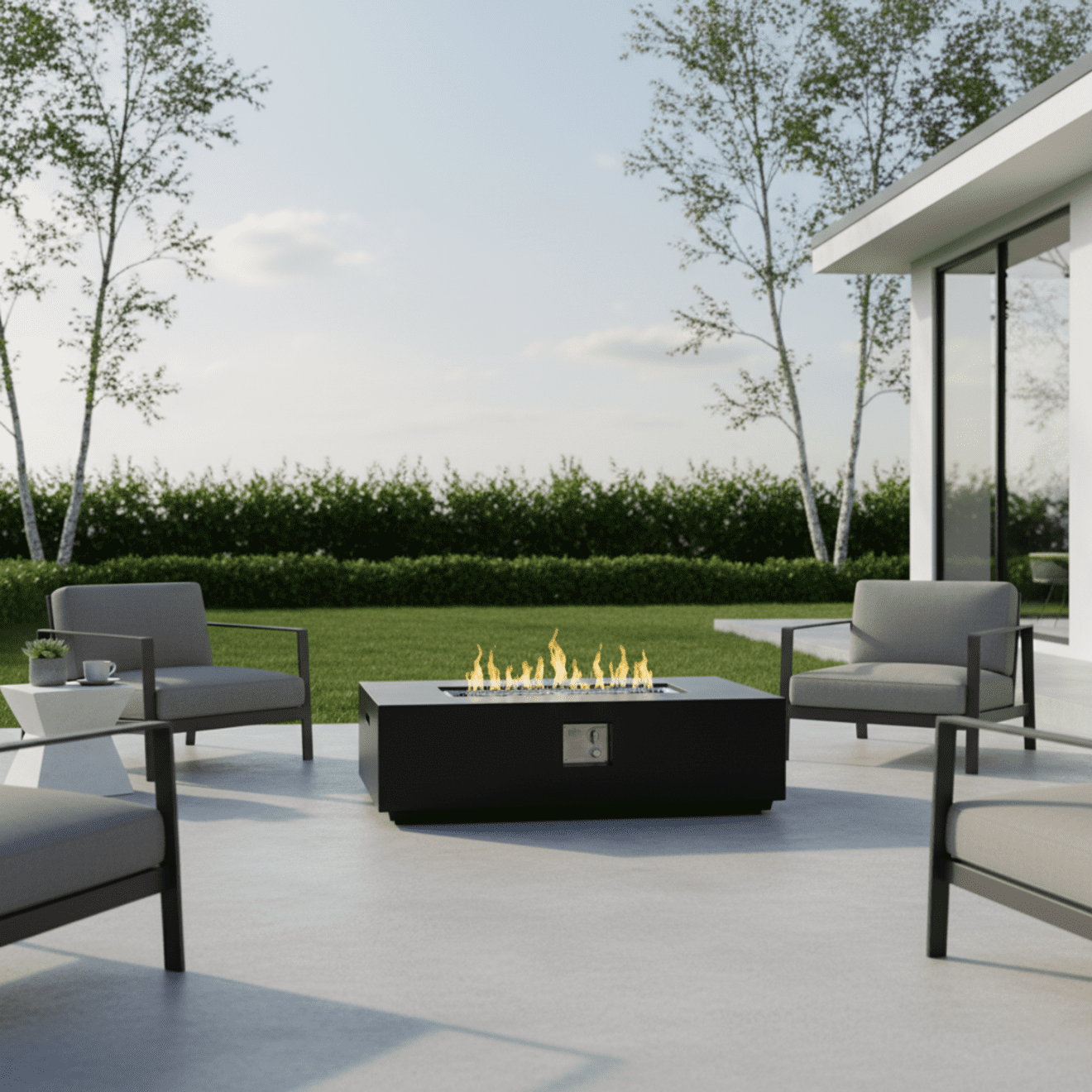 48" Propane Fire Pit Table, 50,000BTU Natural Gas Firepit Table with Lava Rock and Cover, Rectangule Concrete Fire Table with Adjustable Flame for Outside Patio, Charcoal