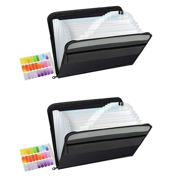 2X Carpeta de Archivos Expandible de 13 Bolsillos A4 Organizador de Billetera de Documentos de Plástico (Negro)