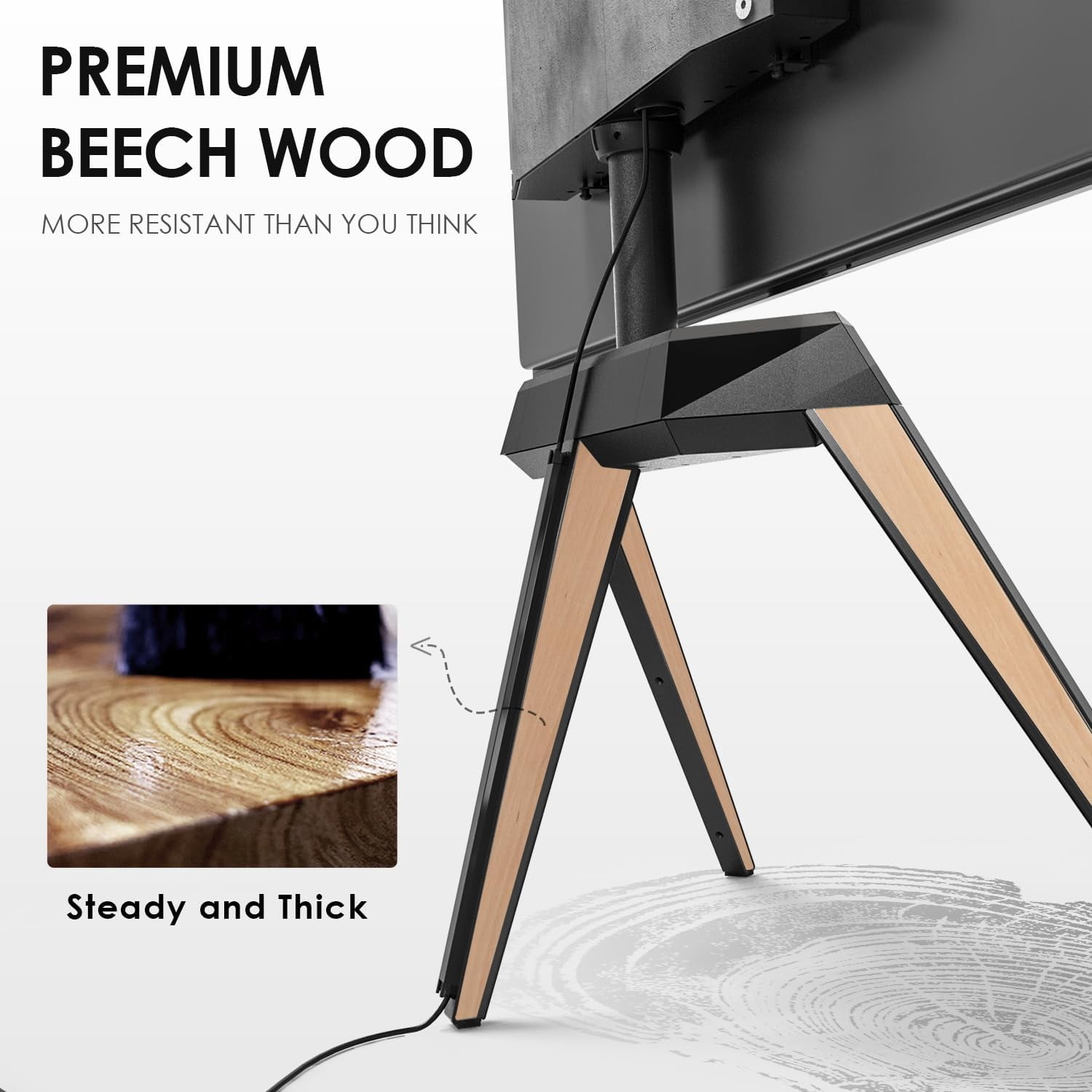 FITUEYES Picasso Series Corner TV Stand for 55–78 Inch TVs, Black & Light Wood, Cable Management