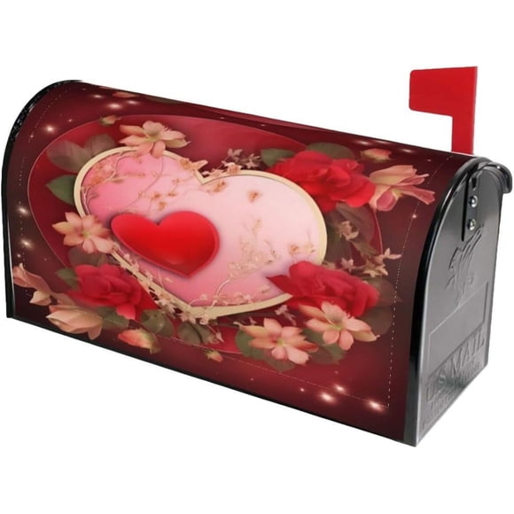 Belles Fleurs Cœurs d'Amour Housses de Boîte aux Lettres de la Saint-Valentin Boîte aux Lettres Magnétique Enveloppes Taille Standard 21x18 Pouces pour Décoration de Jardin