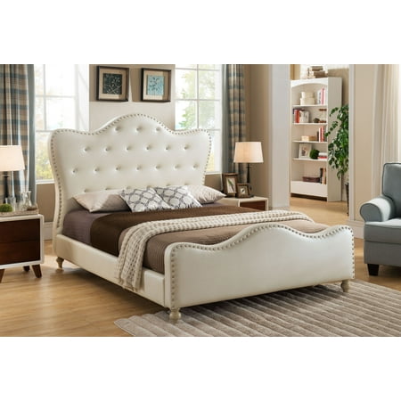 Best Master Furniture Angela Upholstered Tufted Faux Leather Platform Bed, Full