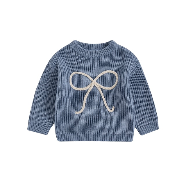 Gupgi Chandails d'Automne pour Tout-Petites Filles, Enfants, Broderie Nœud, Manches Longues, Col Rond, Tricot Ample, Chandail 0-4 Ans
