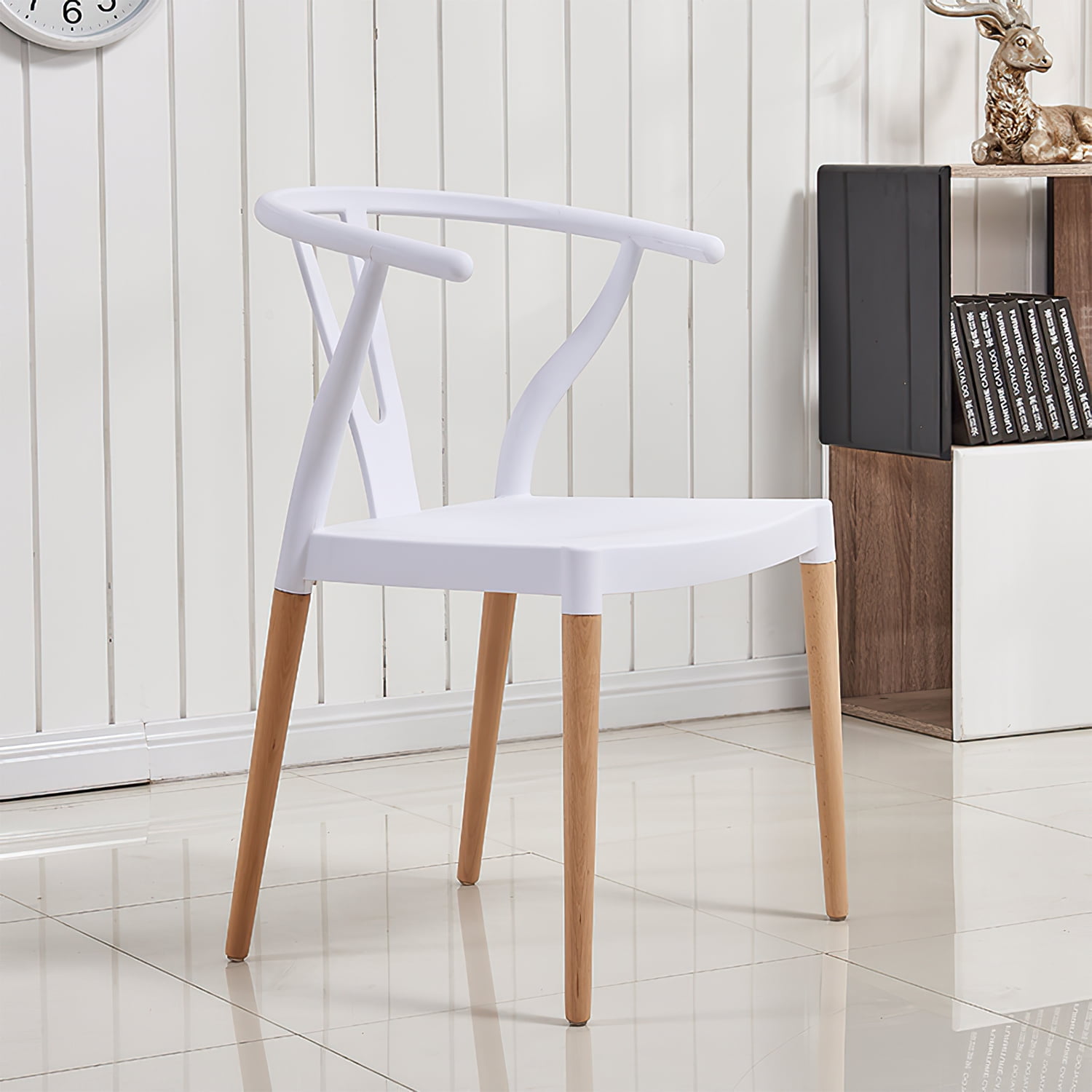 Kadyn Modern Plastic Dining Chairs with Wood Chair Legs, Mid-century Dinner Chairs for Kitchen, Dining, Bedroom, Dining Side Chairs Set of 2, White