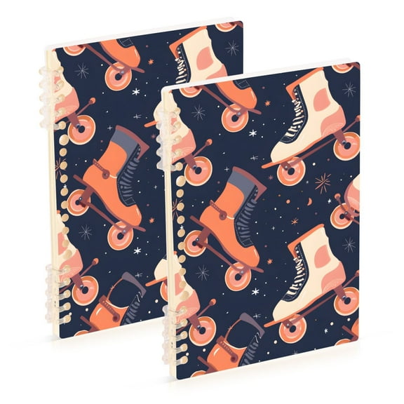 Retro Rollers Skates Ring Binder Notebook Journey Note Diary College Ruled Spiral Notebook Study Loose Leaf Paper A5 60 Pages