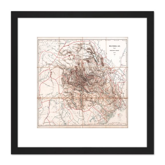 Map 1846 Munch Telemark Norway Old Replica 8X8 Inch Square Wooden Framed Wall Art Print Picture with Mount