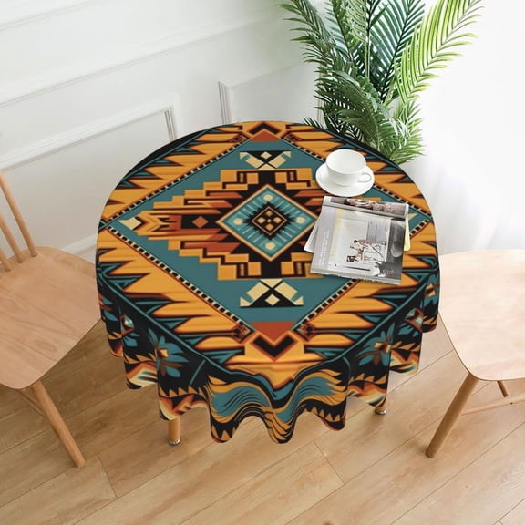 Southwest Tribal Indian Geometric Tablecloths Round 60 inch Fabric Table Cloth Cover for Dining Kitchen Wedding Party