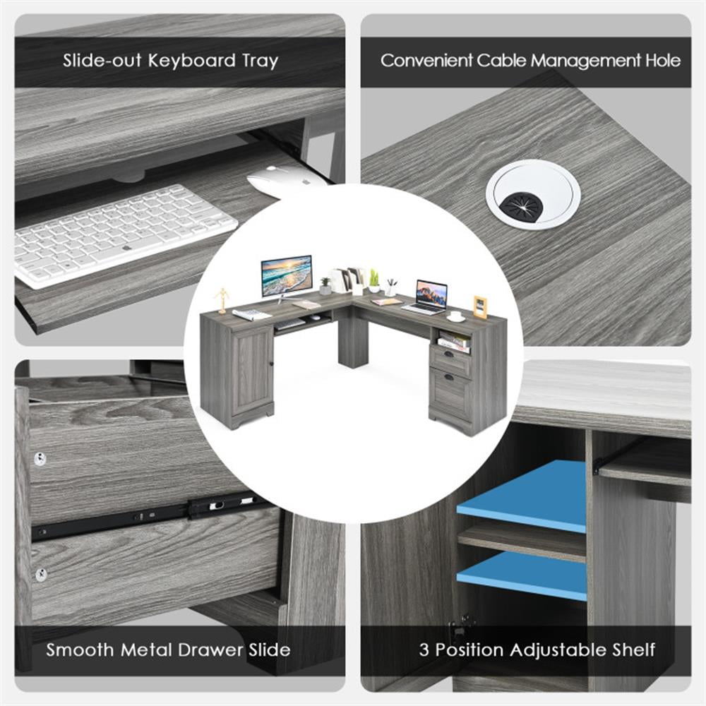 Demi Bonn 2-Drawer Home Office Desk with Steel Frame, Small Home Computer Desk Study Writing Table, Gray