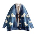 thumbnail image 1 of IROINID Cardigan Court pour Femmes à Rayures Manches Longues Décontracté Patchwork Rayé Long Cardigan Hauts Manteau, Bleu, 1 of 5