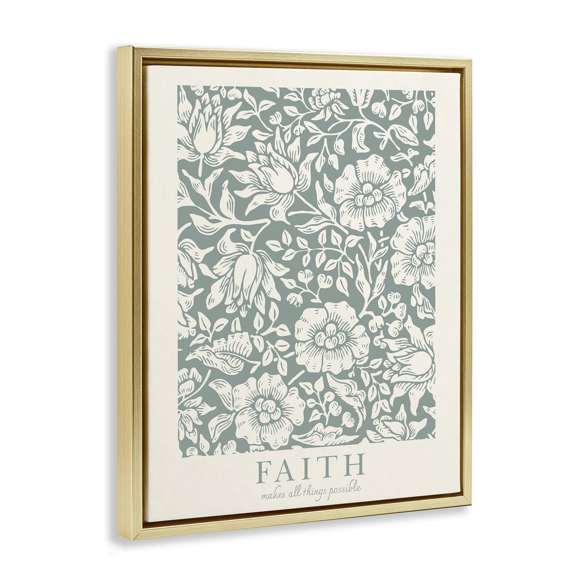 Stupell Industries Faith Quote with Floral Pattern Gold Framed Floater Canvas Wall Art, design by Wild Apple Portfolio