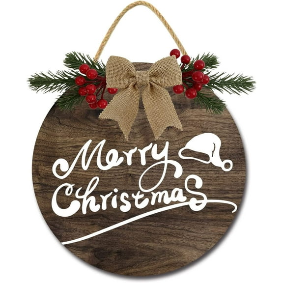 Eveokoki 12" Merrry Sign Christmas Decoration Wooden Christmas Wreaths for Front Door Christmas Decor for Home Wall Farmhouse Holiday Outdoor Indoor