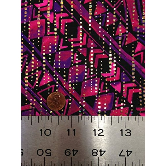 Purple & Fuchsia Tribal Pattern w/ Gold Holographic Foil on Stretch Nylon Spandex Fabric - 58 Inches Wide - By the Yard or Bulk