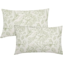 Chinoiserie Green White Floral Lumbar Pillow Covers 12X20 Inch French Country Vintage Flowers Bird Pillow Cases Set of 2 Seasonal Cotton Linen Throw Pillows Farmhouse Home Decor for Sofa Couch