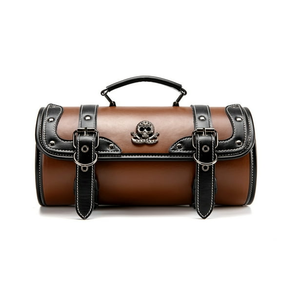 Motorcycle Tool Bag Waterproof PU Leather Universal Waterproof Punk Vintage Saddlebag for Motorcycle Front Fork Handlebar Sissybar Storage Pouch Brown Motorcycle Roll Bag