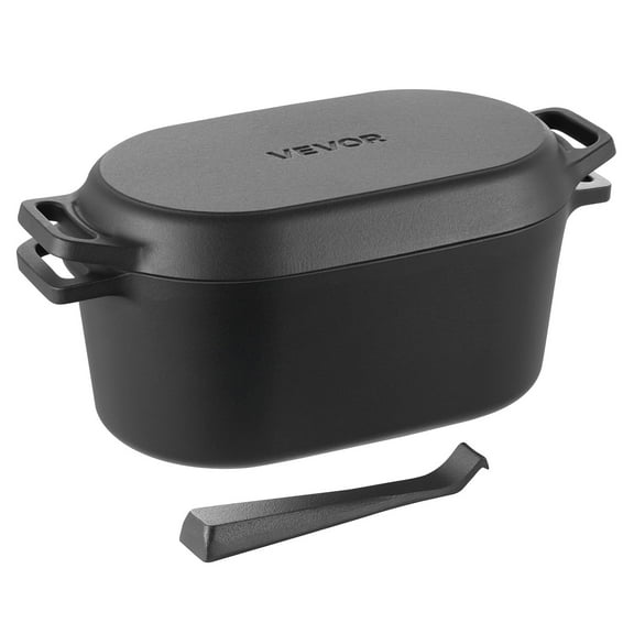 VEVOR Enameled Cast Iron Dutch Oven, 3.8 Quart Pot with Lid and Dual Handles, Heavy-Duty Durable Cookware Pan, Oven Induction Compatible up to 500℉, for Braising,Stews,Roasting,Bread Baking,Black