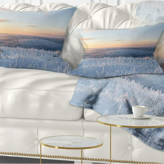 Designart Winter Landscape in Lapland - Landscape Printed Throw Pillow - 12x20