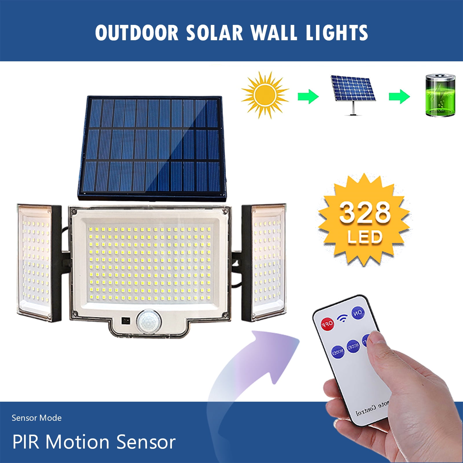 INTELIVE 328 LED Solar Power Flood Light 270° Motion Sensor Wall Lamp