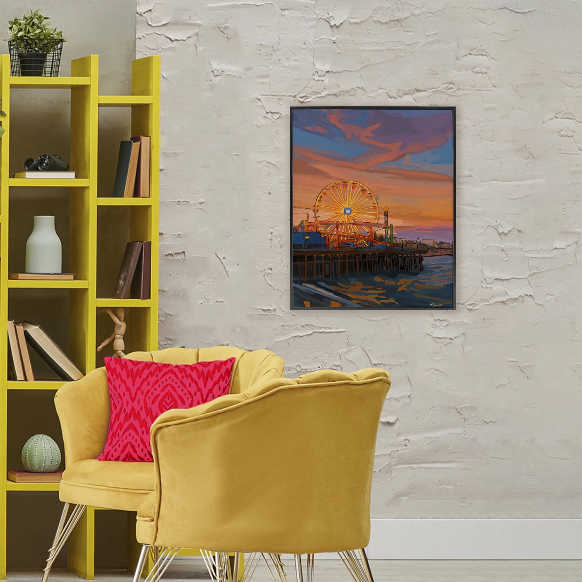 Stupell Industries Santa Monica Pier Sunset Black Framed Giclee Art, design by Amelia Noyes