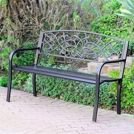 bench park jeco scrolling curved hearts steel gold benches outdoor