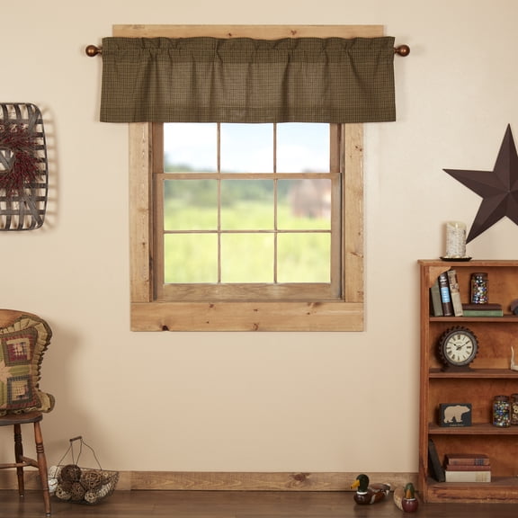 VHC Brands Tea Cabin Green Plaid Valance 16x60 Country Rustic Curtain, Moss Green