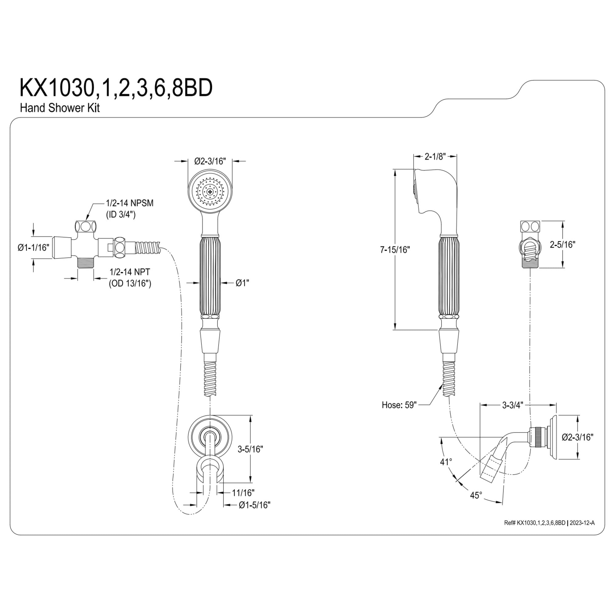 Kingston Brass KX1030BD Restoration Hand Shower Kit, Matte Black