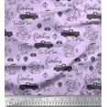 thumbnail image 1 of Soimoi Purple Rayon Crepe Fabric Cartruck & Farmhouse Text Printed Craft Fabric by the Yard 46 Inch Wide, 1 of 3
