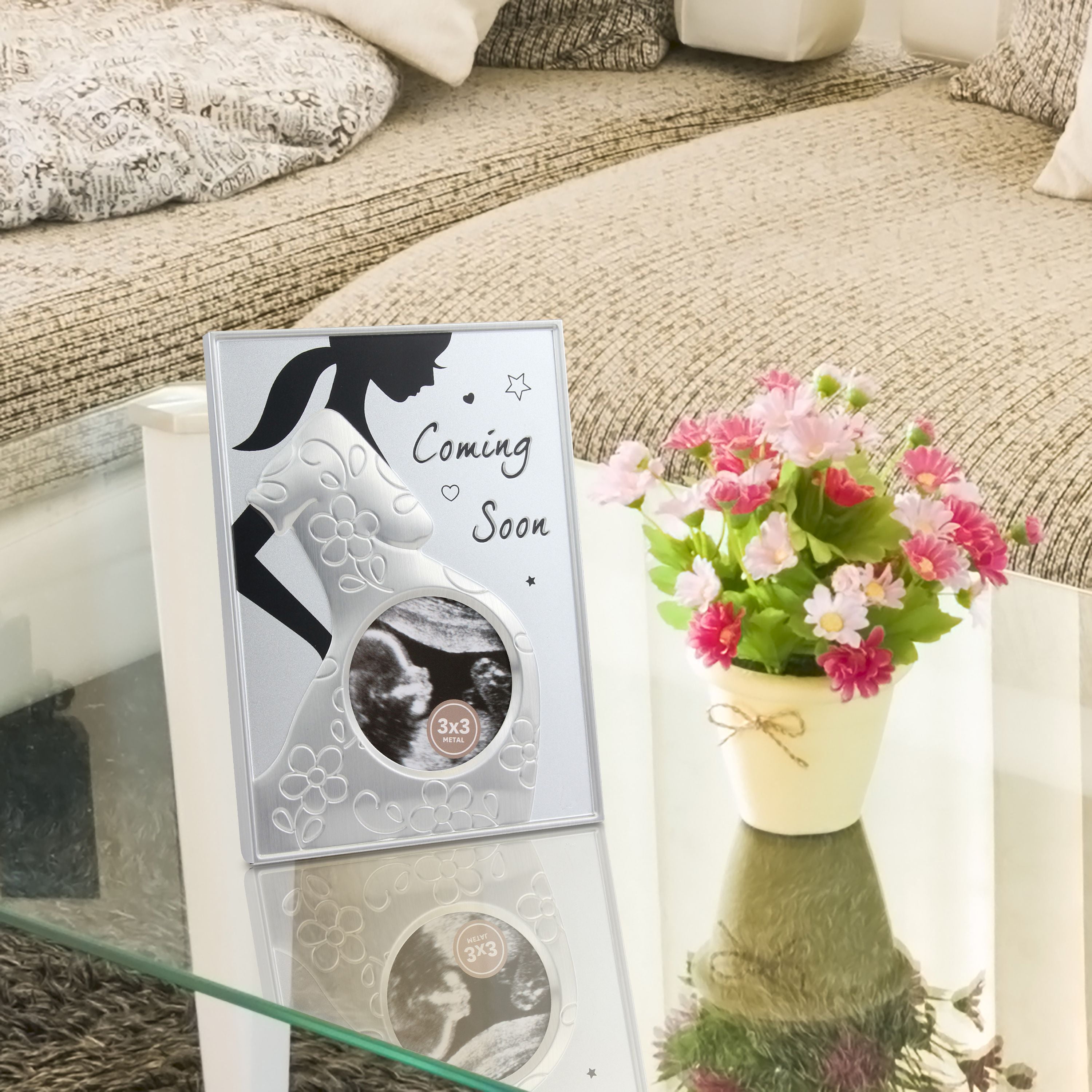 Better Homes & Gardens 3" x 3" Rectangle Metal Tabletop Sonogram Single Picture Frame, Silver
