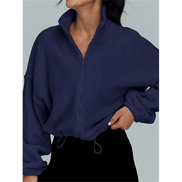 Cárdigan con cremallera y cuello levantado para mujer, sudadera holgada de Color sólido, ropa de abrigo gruesa, estilo deportivo, Otoño e Invierno