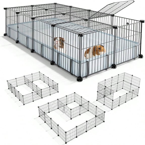 Guinea Pig Cages with Floor Mat 20 Panels Guinea Pigs Playpen with Top Cover Metal Rabbit Cage Indoor for Hedgehogs Quail Chickens 47 L x 24 W x 12 H