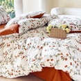thumbnail image 3 of Orange White Leaves Flower Reversible Bed Linen Set Duvet Cover（King Size）, 3 of 4