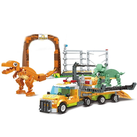 Honchoes Dinosaur Transport Scene Building Set with Tyrannosaurus Rex & Triceratops Compatible with Lego for Boys 625Pcs