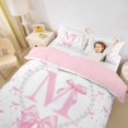 thumbnail image 2 of Manfei Dreamy Personalized Initial M Duvet Cover Set for Kids Girls,Pearl Bow Tie Bedding Full for Teens Women,Pink Reversible,Ultra Soft Home Decor,3-Piece,No Comforter, 2 of 6