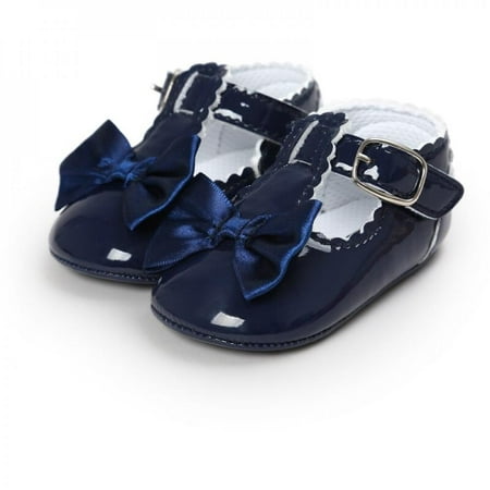 

GOODLY Newborn Kids Baby Girl Bow Anti-slip Crib Shoes Soft Sole Sneakers Prewalker 0-18M Blue