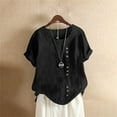 thumbnail image 6 of Tittly Womens Linen Shirt Women'S Gauze Tops Linen Blouses for Women Women's Retro Round Neck Button Cotton Linen Loose Casual Shirt Top T Shirt Beach Casual Black, 6 of 8